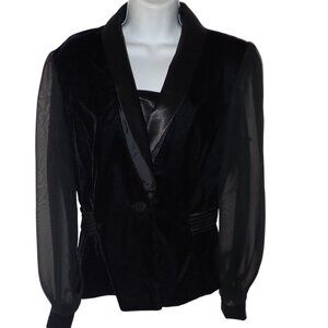 Vintage R & K Evening Sz‎ 8 Black Velvet Sheer Long Sleeve Jacket  Elegant 90's